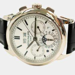 Pre Owned Patek Philippe Perpetual Calendar 5270G-001 Silver Manual Winding 18k White Gold Men's Wristwatch 41 mm