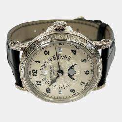 Pre Owned Patek Philippe Perpetual Calendar 5160/500G-001 Automatic White 18k White Gold Men's Wristwatch 42 mm