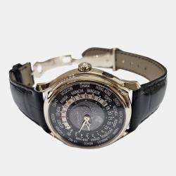 Pre Owned Patek Philippe World Time 5575G-001 Automatic Black 18k White Gold Men's Wristwatch 39.5 mm