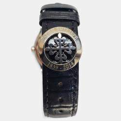 Pre Owned Patek Philippe World Time 5575G-001 Automatic Black 18k White Gold Men's Wristwatch 39.5 mm