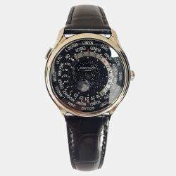 Pre Owned Patek Philippe World Time 5575G-001 Automatic Black 18k White Gold Men's Wristwatch 39.5 mm