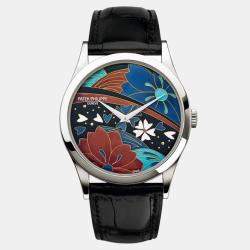 Pre Owned Patek Philippe Calatrava 5077P-097 Automatic Kimono Dial Platinum Men's Wristwatch 38 mm