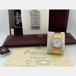 Pre Owned Patek Philippe Calatrava 3954/001 Quartz White Dial 18K Yellow Gold Men's Wristwatch 33 mm