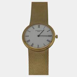 Pre Owned Patek Philippe Calatrava 3954/001 Quartz White Dial 18K Yellow Gold Men's Wristwatch 33 mm