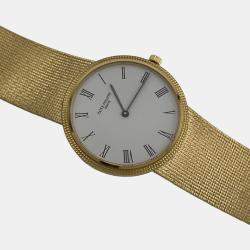 Pre Owned Patek Philippe Calatrava 3954/001 Quartz White Dial 18K Yellow Gold Men's Wristwatch 33 mm