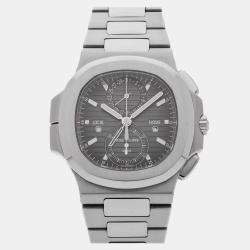 Pre Owned Pre-Owned Patek Philippe Nautilus Travel Time Chronograph 5990/1A-001 Black Automatic Stainless Steel Men's Wristwatch 40 MM