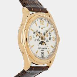 Pre Owned باتيك فيليب كومبليكشينز تقويم سنوي مراحل القمر 5146J-001 كريمي أوتوماتيك 18 قيراط ذهب وردي ساعة يد رجالية 39 ملم مملوكة مسبقاً