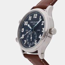 مملوكة مسبقًا Patek Philippe Complications Calatrava Travel Time 5524G-001 Blue 18K White Gold Automatic Men's Watches 42mm