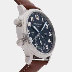 مملوكة مسبقًا Patek Philippe Complications Calatrava Travel Time 5524G-001 Blue 18K White Gold Automatic Men's Watches 42mm