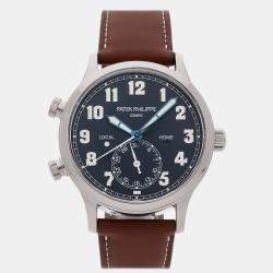 مملوكة مسبقًا Patek Philippe Complications Calatrava Travel Time 5524G-001 Blue 18K White Gold Automatic Men's Watches 42mm