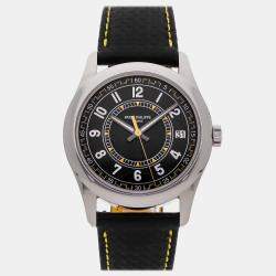 Pre Owned Patek Philippe Calatrava Date 6007G-001 Black White Gold Automatic Men's Watches 40mm