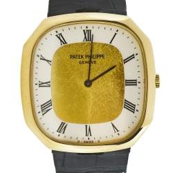 Patek Philippe White 18K Yellow Gold Alligator Ellipse 3855 Men's Wristwatch 30 mm