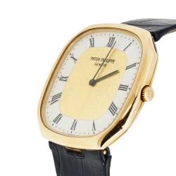 Patek Philippe White 18K Yellow Gold Alligator Ellipse 3855 Men's Wristwatch 30 mm