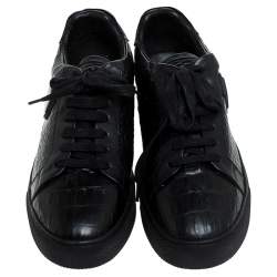 Philipp Plein Black Croc Embossed Leather Tusk Lace Up Sneakers Size 43
