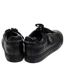 Philipp Plein Black Croc Embossed Leather Tusk Lace Up Sneakers Size 43