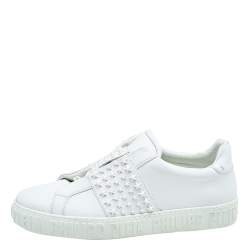 Philipp Plein White Leather Stars Embellished Low Top Sneakers Size 42.5