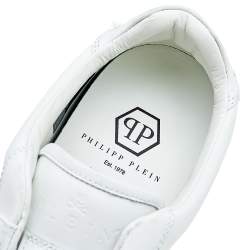 Philipp Plein White Leather Stars Embellished Low Top Sneakers Size 42.5