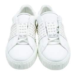 Philipp Plein White Leather Stars Embellished Low Top Sneakers Size 42.5