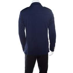 Pre Owned Philipp Plein Navy Blue Embellished Crest and Epaulette Detail Jacket L