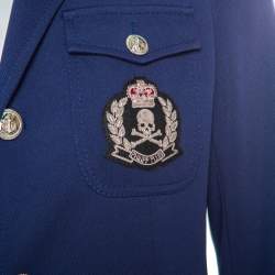 Pre Owned Philipp Plein Navy Blue Embellished Crest and Epaulette Detail Jacket L