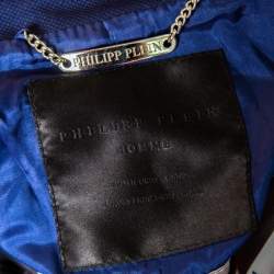 Pre Owned Philipp Plein Navy Blue Embellished Crest and Epaulette Detail Jacket L