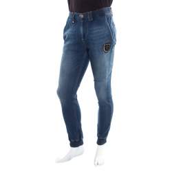 Pre Owned Philipp Plein Indigo Faded Effect Denim Jogger Style Jeans S