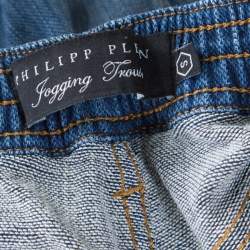 Pre Owned Philipp Plein Indigo Faded Effect Denim Jogger Style Jeans S