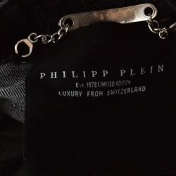 Pre Owned Philipp Plein Black Denim Medium Wash Printed Turn-Up Detail Shorts S