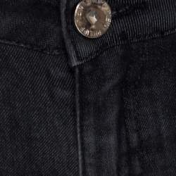 Pre Owned Philipp Plein Black Denim Medium Wash Printed Turn-Up Detail Shorts S