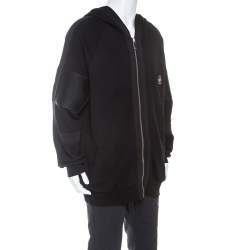 Pre Owned Philipp Plein Black Cotton Biker Detail Hooded Jacket 4XL