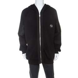 Pre Owned Philipp Plein Black Cotton Biker Detail Hooded Jacket 4XL