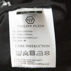 Pre Owned Philipp Plein Black Skull Print Cotton Crystal Detail T-Shirt 4XL