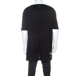 Pre Owned Philipp Plein Black Skull Print Cotton Crystal Detail T-Shirt 4XL