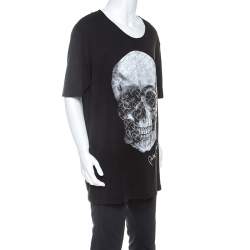 Pre Owned Philipp Plein Black Skull Print Cotton Crystal Detail T-Shirt 4XL
