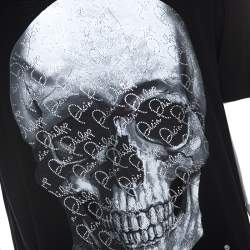 Pre Owned Philipp Plein Black Skull Print Cotton Crystal Detail T-Shirt 4XL