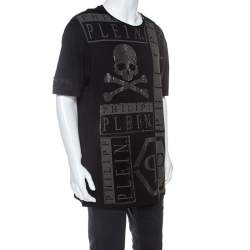 Pre Owned Philipp Plein Black Cotton Embellished Skull Detail T-Shirt 4XL