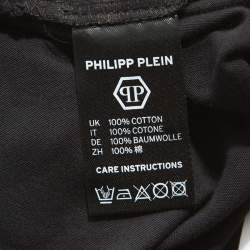 Pre Owned Philipp Plein Black Skull Print Cotton Crystal Embellished T-Shirt 4XL