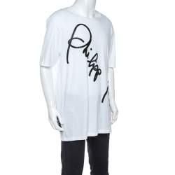 Pre Owned Philipp Plein White Cotton Logo Embossed T-Shirt 4XL