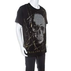 Pre Owned Philipp Plein Black Cotton Crystal Embellished Like Sparks T-Shirt 5XL
