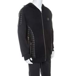 Philipp Plein Black Cotton Skull Embellished Finish Line Hooded Jacket 3XL