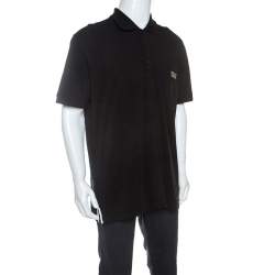 Pre Owned Philipp Plein Black Cotton Printed Crystal Detail Polo T-Shirt 3XL