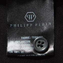 Pre Owned Philipp Plein Black Cotton Skull Detail Double Colors Polo T-Shirt 4XL