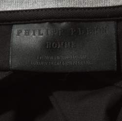 Pre Owned Philipp Plein Black Cotton Skull Detail Double Colors Polo T-Shirt 4XL