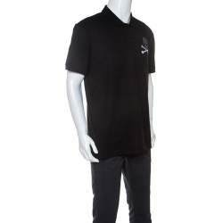 Pre Owned Philipp Plein Black Cotton Skull Detail Double Colors Polo T-Shirt 4XL