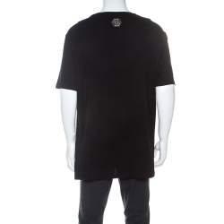 Pre Owned Philipp Plein Black Cotton Printed Crystal Detail Monopoly T-Shirt 4XL