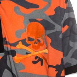 Pre Owned Philipp Plein Orange Camouflage Print Cotton Volantine Polo T-Shirt 3XL