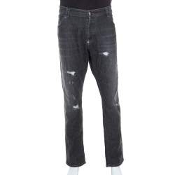Philipp Plein Grey Distressed Denim Super Straight Cut Jeans 3XL