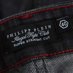Philipp Plein Grey Distressed Denim Super Straight Cut Jeans 3XL