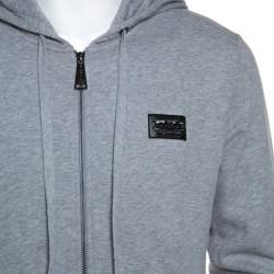 Pre Owned Philipp Plein Grey Jersey Skull Embellished Zip Front Hooded Jacket M