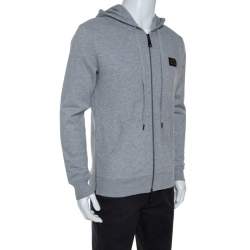 Pre Owned Philipp Plein Grey Jersey Skull Embellished Zip Front Hooded Jacket M